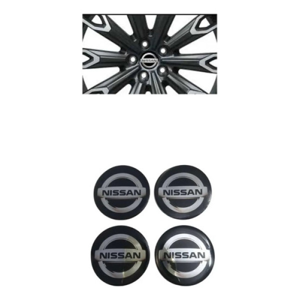 Jogo Emblema Resinado Nissan Preto Roda Calota Centro 48mm Preto
