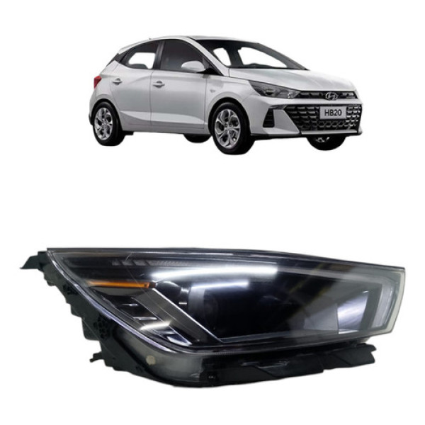 Farol Direito Hb20 2023 A 2024 Com Led Detalhe